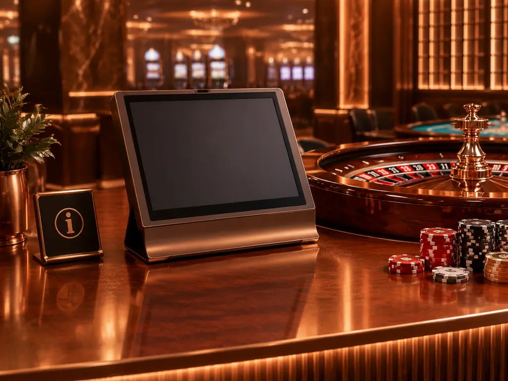 Terminal informasi di dekat meja roulette kasino