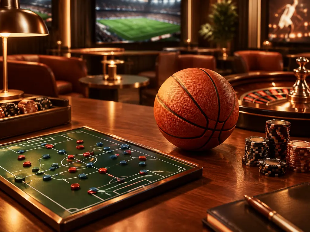 Papan taktik sepak bola dan cip di lounge kasino